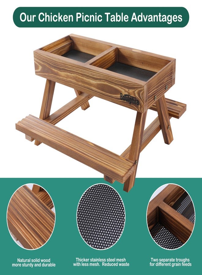 Boulphia Chicken Feeders and Waterers, Chicken Feeder No Waste Kit with Picnic Table and 2 Water Feeder, Handmade Wooden Chicken Supplies & Accessories for Chicken Coop - Image 3